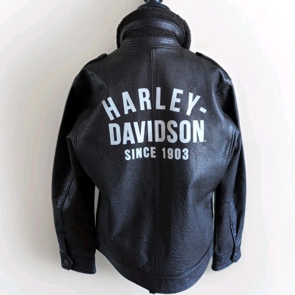 Harley-Davidson Auer Sherpa Collar Genuine Buffalo Leather Jacket Brown Sz M New